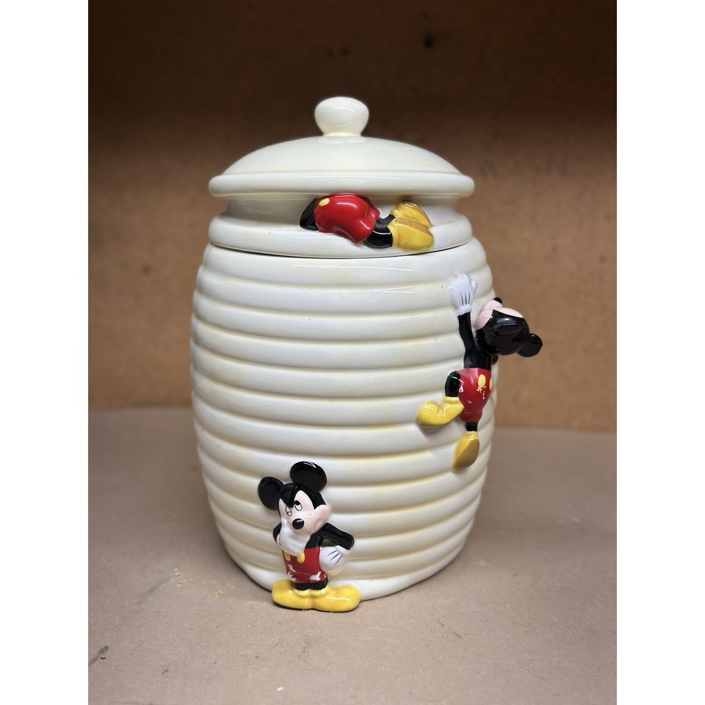 "RARE" Walt Disney Mickey Mouse Beehive Ceramic Cookie Jar, 11" tall with Lid